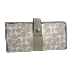 Coach Signature Monogram Slim Envelope Wallet Grey White Stripe Snap Closure